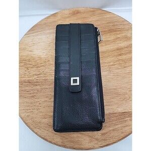 LODIS SLIM STACKER 9 CREDIT CARD ID WALLET w/ ZIPPER COIN POCKET BLACK  LEATHER
